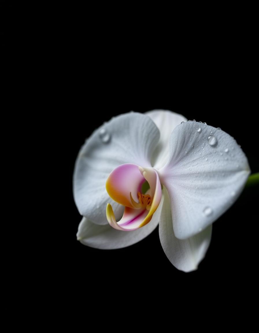 Single white orchid stem in a glass vessel